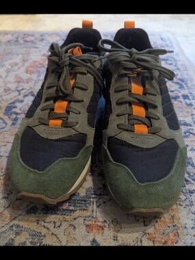 Merrell Olive Green and Black Sneakers with Orange Stripe Men's 7.5 Women's 9